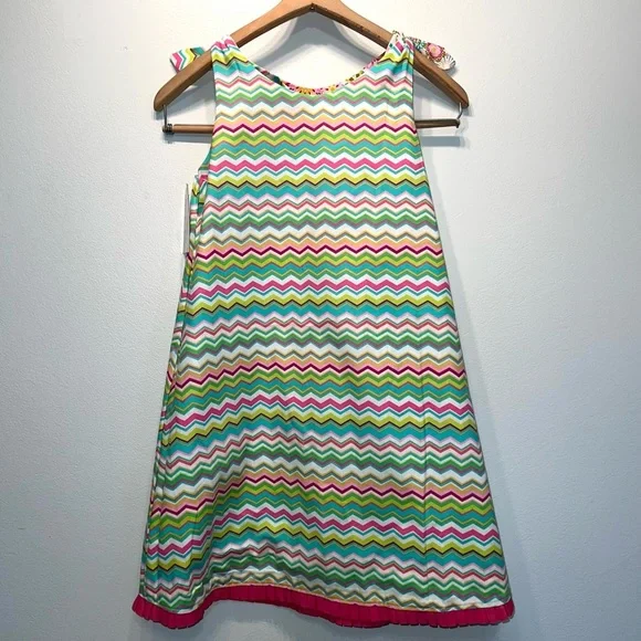 NEW Girl Handmade Floral & Stripe Cotton Reversible  Sundress Sz 8 Shoulder Ties - Picture 7 of 8
